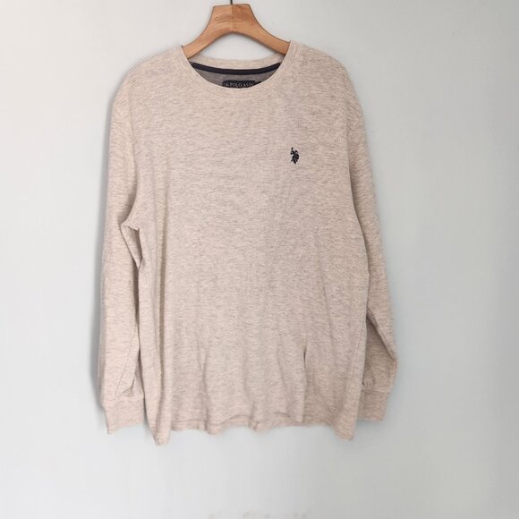 US Polo Assn. Waffle Knit Thermal Shirt Long Sleeve Sleep Shirt Ivory Mens XL - Picture 2 of 10